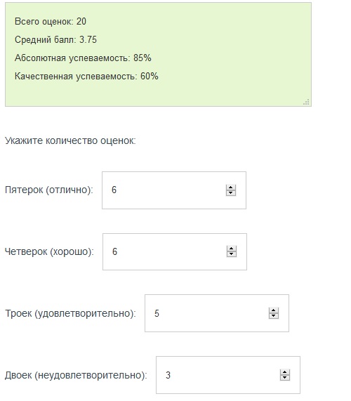средний балл успеваемости калькулятор